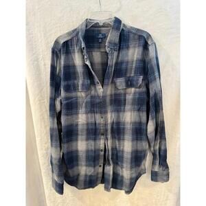 George Plaid Flannel Men's Shirt Long Sleeve Button Down Size LT